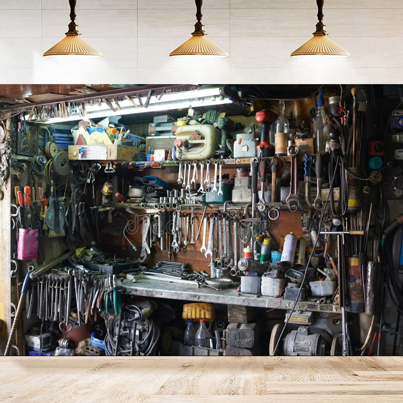 Workshop Tools Background - Vintage Tools Workshop Shed Photography Backdrop