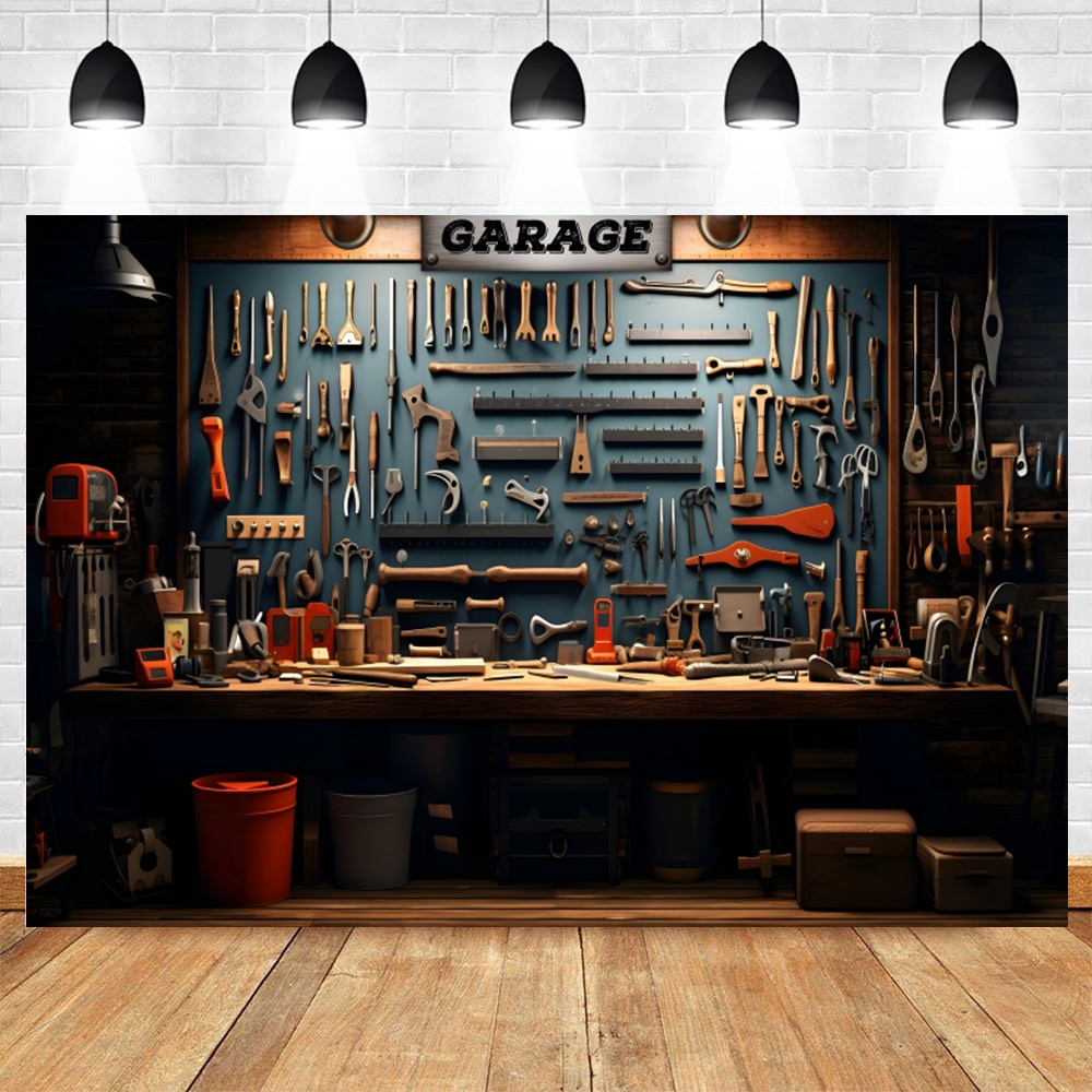 Vintage Garage Backdrop for Ph - Workshop Tools Background recensie en prijs