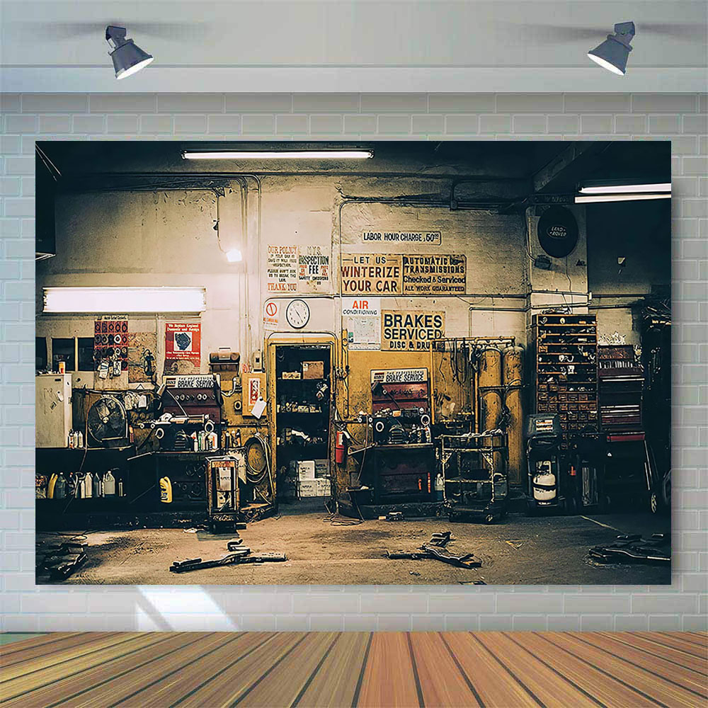 Retro Car Repairs Backdrop Too - Workshop Tools Background recensie en prijs