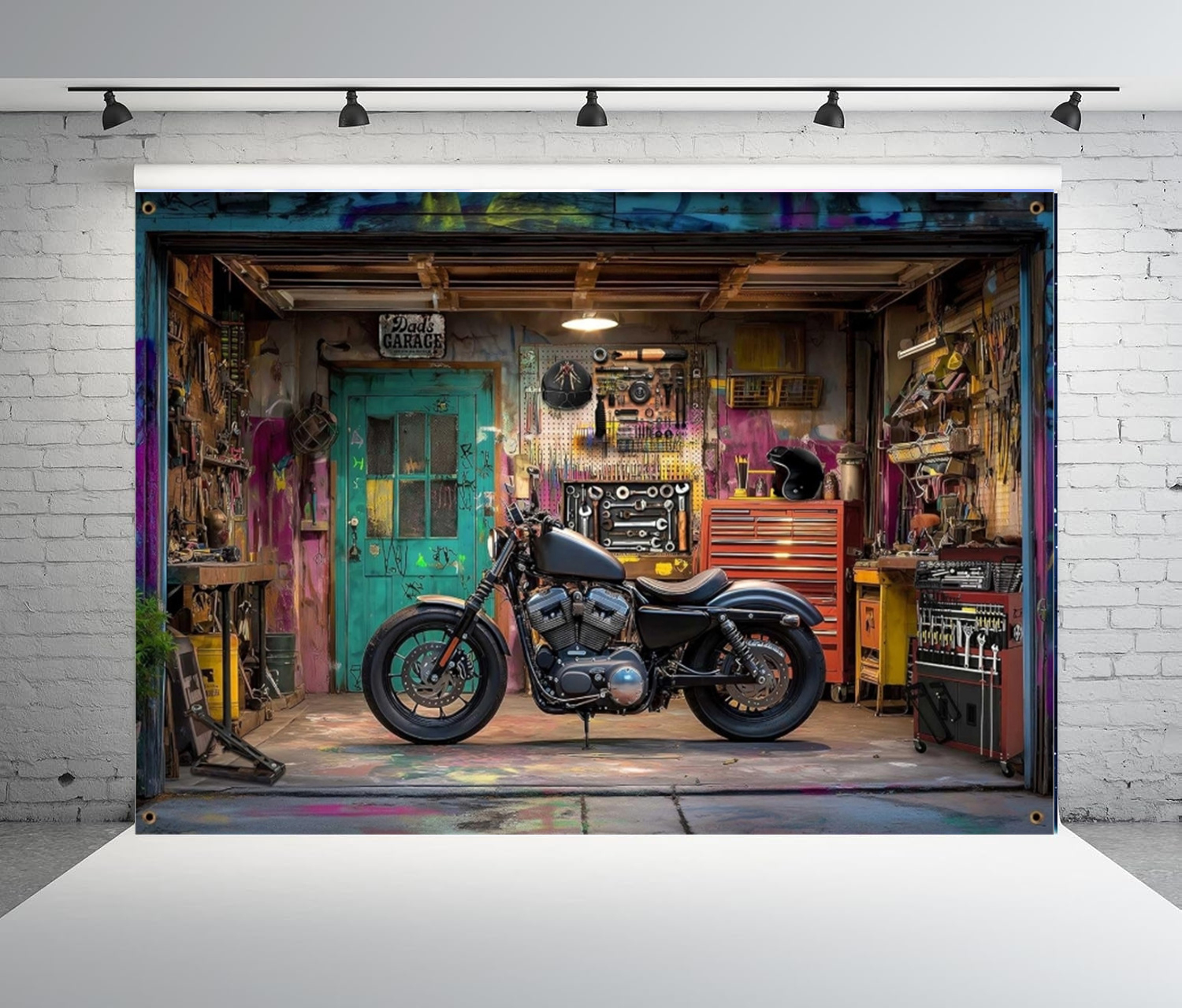 Vintage Motorcycle Garage Phot - Workshop Tools Background recensie en prijs