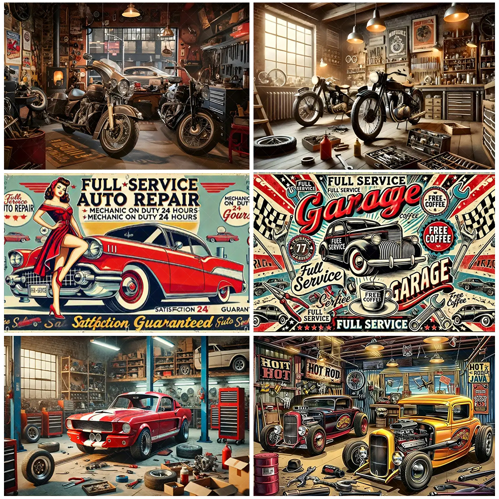 Retro Motorcycle Car Repairs G - Workshop Tools Background recensie en prijs