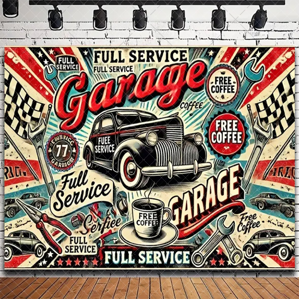 Retro Motorcycle Car Repairs G - Workshop Tools Background recensie en prijs