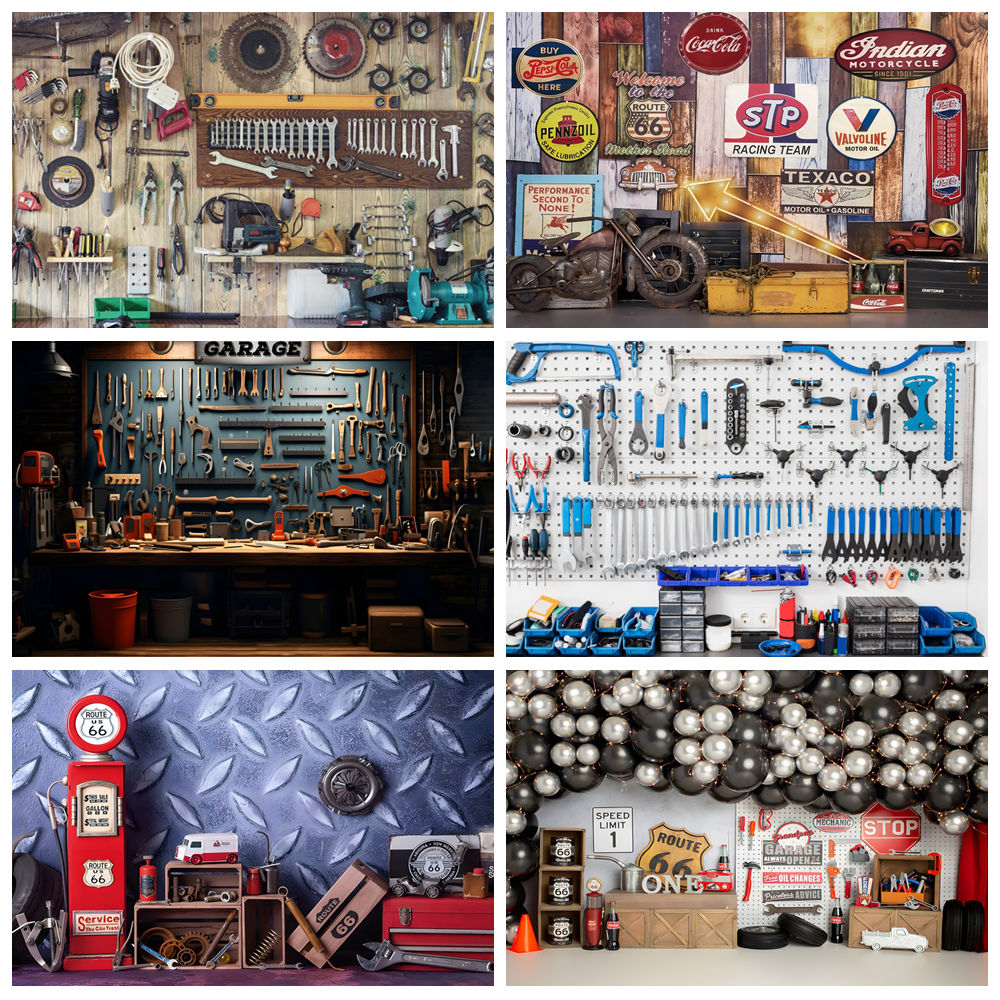 Vintage Garage Backdrops Car R - Workshop Tools Background recensie en prijs