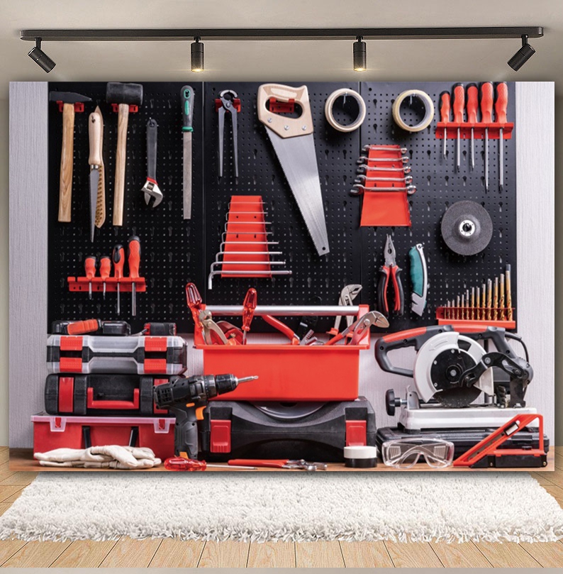 Vintage Garage Backdrops Car R - Workshop Tools Background recensie en prijs
