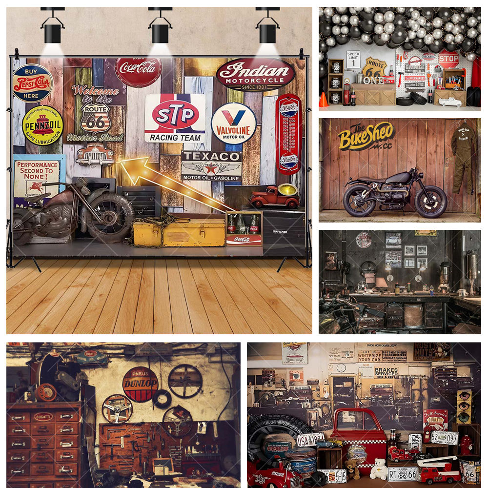 Retro Motorcycle Car Repairs G - Workshop Tools Background recensie en prijs